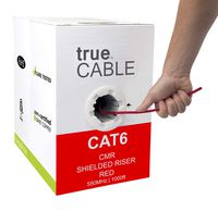 Cat6 Shielded Riser (CMR), 1000ft, Red, 23AWG Solid Bare Copper, 550MHz, ETL Listed, Overall Foil Shield (FTP), Bulk Ethernet Cable, trueCABLE