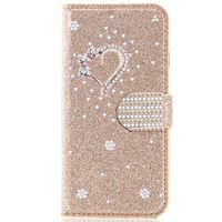 Miagon for Samsung Galaxy Note 10 Glitter Wallet Case,3D Diamond Kickstand Magnetic Bling PU Leather Flip Protective Cover,Heart Gold