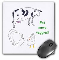 3dRose LLC 8 x 8 x 0.25 Inches Mouse Pad, Painting Drawing of A Cow Turkey and Chicken with The Message Eat More Veggies (mp_77687_1)