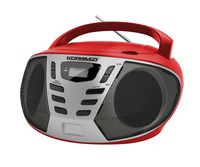 KORAMZI Portable CD Boombox w/AM/FM Radio,AUX in, Top Loading CD Player,Telescopic Antenna, LCD Display for Indoor & Outdoor,Offices, Home, Restaurants, Picnics,School,Camping (Red/Silver) CD55-RDS