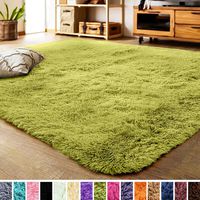 LOCHAS Luxury Velvet Living Room Carpet Bedroom Rugs, Fluffy, Super Soft Cozy, Bright Color, High Pile, Floor Area Rug for Girls Room, Kids, Nursery, Baby (5.3x7.5 Feet, Green)