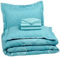 AmazonBasics 7-Piece Light-Weight Microfiber Bed-In-A-Bag Comforter Bedding Set - Full or Queen, Industrial Teal