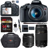 Canon EOS T7 DSLR Double Zoom Kit with 75-300mm III and 18-55mm Camera Kit with Memory Card, Camera Bag, and More