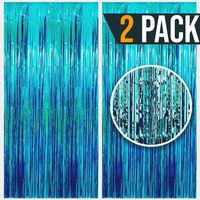 3.25 x 6.7 ft (2 Pack) Tinsel Foil Fringe Curtains Party Decorations Photo Booth Backdrop | Wedding Décor Baby Shower Graduations Valentine Day Bachelorette Birthday Decorations (Blue)