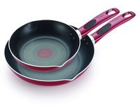 T-fal B039S264 B039S2 Excite ProGlide Nonstick Thermo-Spot Heat Indicator Dishwasher Oven Safe 8 Inch and 10.5 Inch Fry Pan Cookware Set, 2-Piece, Rio Red