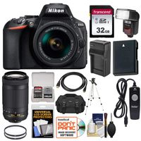 Nikon D5600 Wi-Fi Digital SLR Camera with 18-55mm VR & 70-300mm DX AF-P Lenses + 32GB Card + Case + Flash + Battery & Charger + Tripod + Filters Kit