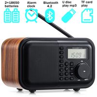 Table Radio FM AM SW Radio Digital Wooden Radio with Alarm Clock、Rotary Dial、Bluetooth 4.2 Speaker、USB Port、TF Card Slot、Aux-in Jack、2×18650 Batteries