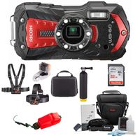 Ricoh WG-60 Digital Camera (Red) w/ 32GB SD Card + Case & Adventure On Water Action Bundle