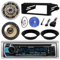 Kenwood KMR-D368BT Stereo CD Receiver Bundle Combo with 2X Polk 6.5" Inch Speakers W/Adapter Brackets, Dash Kit for 1998-2013 Harley Motorcycles + Enrock 22" Radio Antenna + 50Ft 14g Speaker Wire