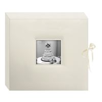 Pioneer 12 Inch by 12 Inch 3-Ring Leatherette Inset Frame and Ribbon Closure Memory Book, Ivory