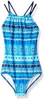 Kanu Surf Girls' Toddler Jasmine Beach Sport Halter One Piece Swimsuit, Mahina Blue, 4T