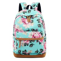 Backpack for Teen Girls Canvas Rucksack School Bookbag Women Travel Casual Daypack (Light Green Floral)