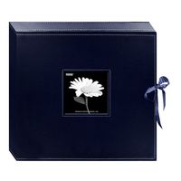 Pioneer 12 Inch by 12 Inch 3-Ring Leatherette Inset Frame and Ribbon Closure Memory Book Box, Navy Blue