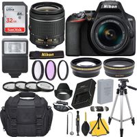 Nikon D3500 DSLR Camera with AF-P DX NIKKOR 18-55mm f/3.5-5.6G VR Lens + 32GB Card, Flash, Tripod, and Accessory Bundle
