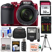 Nikon Coolpix B500 Wi-Fi Digital Camera (Red) with 32GB Card + Batteries & Charger + Case + Tripod + Flash Kit (Renewed)