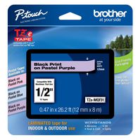 Brother Genuine P-touch TZE-MQF31 Tape, 1/2" (0.47") Wide Standard Laminated Tape, Black on Pastel Purple, Laminated for Indoor or Outdoor Use, Water-Resistant, 0.47" x 26.2' (12mm x 8M), TZEMQF31