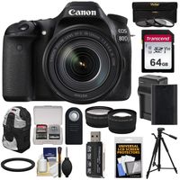 Canon EOS 80D Wi-Fi Digital SLR Camera & 18-135mm is USM Lens with 64GB Card + Battery & Charger + Backpack + Tripod + Filters + Tele/Wide Lens Kit