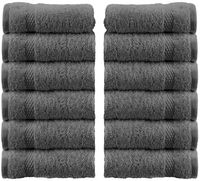 White Classic Luxury Cotton Washcloths - Large Hotel Spa Bathroom Face Towel | 12 Pack | Grey