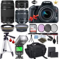 Canon EOS Rebel SL2 DSLR Camera with Canon EF-S 18-55mm f/4-5.6 is STM Lens + EF 75-300mm f/4-5.6 III Lens + Canon ef 50mm f/1.8 STM Lens + 32GB Sandisk Memory + TTL Flash + Holiday Special Bundle