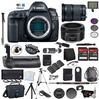 Canon EOS 5D Mark IV Full Frame DSLR Camera Body - Bundle with EF 24-105mm f/3.5-5.6 is STM Lens + EF 50 F 1.8 STM Lens Battery Grip + Microphone + More (International Version)