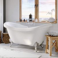 68" Claw Foot Bathtub Acrylic Double Ended Slipper with 7" Faucet Hole Drillings & Chrome Feet-"Harrison"
