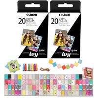 Canon Zink Glossy Photo Paper (2" x 3") 2 Packs (40 Prints) with Picture Frames and Picture Frame Stickers. (for Canon Ivy Mobile Mini Photo Printer/Ivy CLIQ Instant Camera/Ivy CLIQ+)