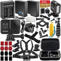 GoPro HERO8 Black with Deluxe Accessory Bundle - Includes: SanDisk Extreme 32GB microSDHC Memory Card, Spare Battery, Dual Battery Charger, Underwater LED Light & Much More
