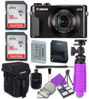 Canon PowerShot G7 X Mark II Wi-Fi Digital Camera with 2x Sandisk 16 GB SD Memory Cards + Tripod + Canon Case + Card Reader + Cleaning Kit