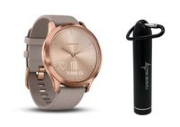 Garmin Vivomove HR Multi Sport Hybrid Smartwatch with Wearable4U Compact Power Bank Bundle (L: 148-215 mm, Premium, Rose Gold with Gray Suede Band)