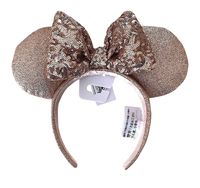 Disney Parks Rose Gold Color Glitter Minnie Ears Headband with Sequin Bow