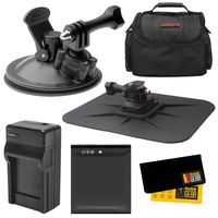 Essentials Bundle for Kodak PixPro SP360, SP360 4k, Orbit360 4K Action Camera with Car Suction Cup & Dashboard Mounts + LB-080 Battery + Charger + Case + Kit