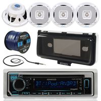 Kenwood KMRD372BT in-Dash Marine Boat Audio Bluetooth CD Player Receiver W/Waterproof Protective Cover Bundle Combo with 4X 400W 6.5 White Coaxial Speakers + Radio Antenna + 16g 50FT Speaker Wire