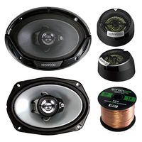 2 Pair Car Speaker Package of 2X Kenwood KFC6965S 6x9 400 Watt 3-Way Black Audio Speaker Bundle with Kenwood KFC-ST01 1" Inch 160-Watt Car Dome Tweeters + Enrock 16g 50 Ft Speaker Wire