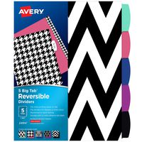 Avery 5 Tab Reversible Fashion Binder Dividers, Assorted Designs, Big Tabs, 1 Set (24914)