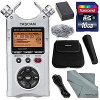 Tascam DR-40 4-Track Handheld Digital Audio Recorder (Silver) with Tascam Handheld DR-Series Recording Accessory Package + Transcend 16 GB SDHC + Fibertique Cleaning Cloth