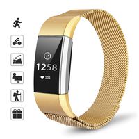 TOMALL Metal Bands Compatible for Fitbit Charge 2,Stainless Steel Metal Replacement Wristband for Women Men (Large, Gold)