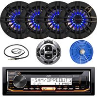 JVC Marine Stereo Receiver Bundle Kit with Remote Control, 4X Enrock 6.5" EMLED265B Marine Speakers, Enrock Wire Antenna, Enrock 50 ft Speaker Wire (Black)