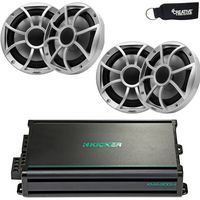 Marine Speaker Bundle - 2 Pairs Wet Sounds Xs-65ic-S Silver 6.5" Speakers & Kicker 45kma300.4 4-Channel Marine Amplifier