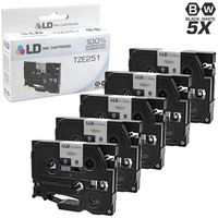 LD Compatible Label Tape Cartridge Replacement for Brother TZe251 0.94 in x 26.2 ft (Black on White, 5-Pack)