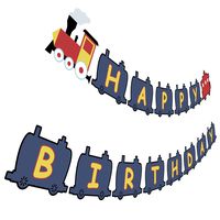 Train Birthday Banner, Railroad Bday Party Sign, Steam Train Happy Birthday Bunting Decorations