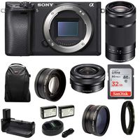 Sony a6500 Mirrorless Camera with SELP1650 and SEL55210B Lens Accesory Bundle