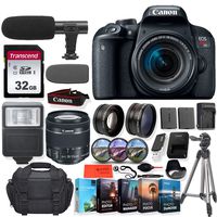 Canon EOS Rebel T7i Digital Camera with 18-55mm Lens + Accessory Kit - Vlogging/Photo Editing Software Package, Pro Microphone w/Windshield, Digital Slave Flash, 32GB Memory, Tripod, Filters & More