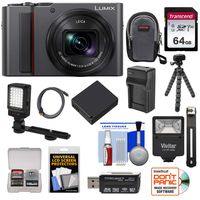 Panasonic Lumix DC-ZS200 4K Wi-Fi Digital Camera (Silver) with 64GB Card + Case + Battery & Charger + Tripod + Flash + Video Light Kit