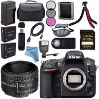 Nikon D810 DSLR Camera 1542 + Nikon AF NIKKOR 50mm Lens + 52mm 3 Piece Filter Kit + EN-EL15 Lithium Ion Battery + External Rapid Charger + Sony 128GB SDXC Card + Universal Slave Flash Unit Bundle