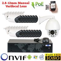 16 Channel NVR Security Camera 1080P PoE IP CCTV Kit : 15 x 1920P IP PoE 2.8-12mm Dome Cameras + 1 x 1080P Auto Tracking IP PTZ 4.7 ~ 94mm 20 times Optical Zoom + 1x 16 Channel 1920P NVR + 1 x 4TB HDD