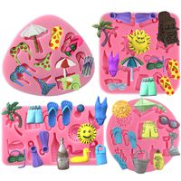Funshowcase Summer Beach Holiday Fondant Silicone Mold for Cupcake Topper, Polymer Clay Crafting 4-Count