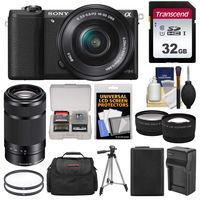 Sony Alpha A5100 Wi-Fi Digital Camera & 16-50mm (Black) with 55-210mm Lens + 32GB Card + Case + Battery & Charger + Tripod + Tele/Wide Lens Kit