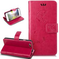 iPod Touch 5th Generation Case,iPod Touch 5 Case,ikasus Embossing Butterfly PU Leather Fold Wallet Pouch Case Premium Leather Wallet Flip Stand Credit Card Holders Case Cover,Hot Pink