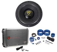 Rockville W10K9D2 10" 3200 Watt Car Audio Subwoofer+Mono Amplifier+Amp Kit