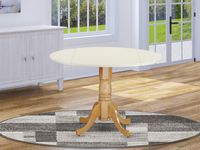 Dublin Round Table with two 9" Drop Leaves - Linen White and Oak Finish